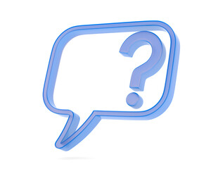 Blue Speech bubble and question mark on white background. Isolated 3D illustration