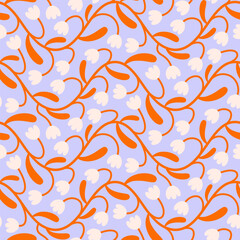 Folk floral lily seamless pattern. Traditional slavic scandinavian ornament with rustic embroidery motifs. Clean flat minimal geometric shapes in unique reflected elegant print.