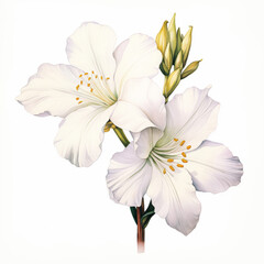 Obraz premium Delicate White Flowers with Green Leaves on White Background