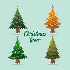 collection of christmas tree vectors in various colors and shapes