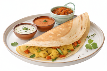 A dosa, also called dosai, dosey, or dosha, is a thin pancake in South Indian cuisine