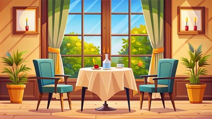 Obraz premium Cozy Cafe Reserved Table Illustration with Comfortable Chairs and Dining Accessories