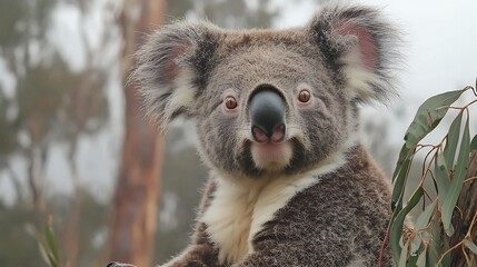 Obraz premium Close-up portrait of a Koala looking at the camera in its natural habitat.