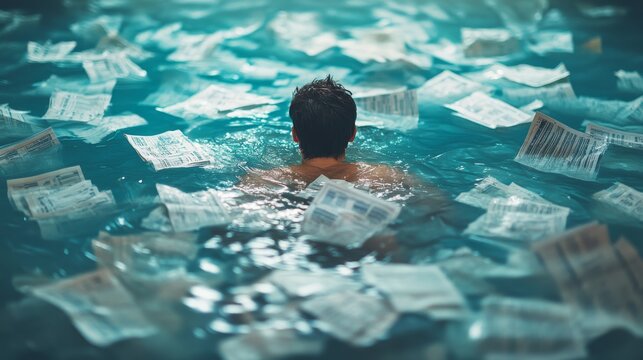 A Person Submerged in a Pool of Papers