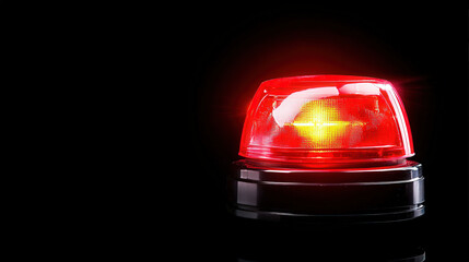 Red flashing siren on black background, isolated with clipping path, creates striking visual. This emergency light symbolizes urgency and alertness