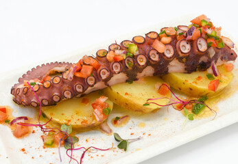 Tentáculo de pulpo gourmet servido en un restaurante de lujo