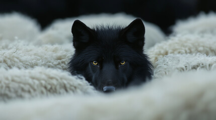 Obraz premium Black Wolf Among The Sheep