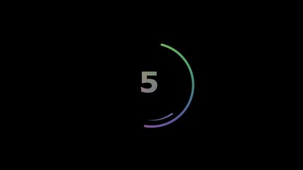 Ten second (10-0) digital countdown timer clock glowing light circular design, transparent background