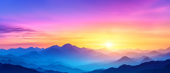 Fototapeta premium vibrant sunrise over mountain range with colorful sky hues creates serene and breathtaking landscape