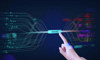 A hand showing AI tech with Generative Ai concept, artificial intelligence cyber security, digital...