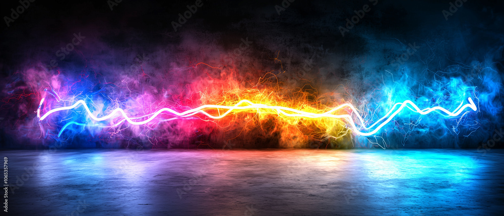 Aufkleber Vibrant neon lights in abstract design with colorful glowing lines