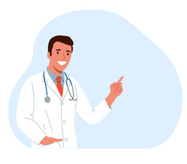  Doctor man point up at good deal and advices use this copy space.. Vector flat style cartoon illustration