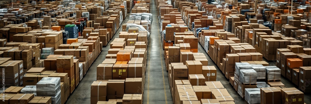 Poster an extensive warehouse storage space filled with neatly arranged transport boxes and packages ready 
