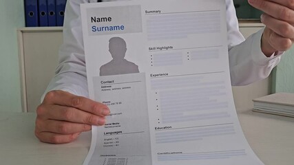 Doctor in uniform holding resume for job hiring 