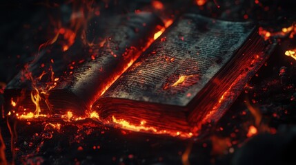 Burning book isolated on black screen	