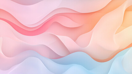 Soft pastel gradient waves in pink, peach, and blue hues, creating a flowing abstract background.