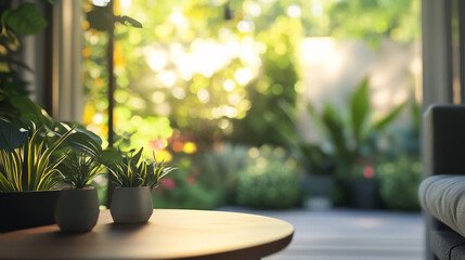 wooden table with garden
