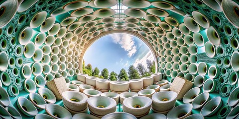Obraz premium Creative Minimalist Pattern of Toilet Paper Rolls Reflecting Pandemic Panic - Unique Panoramic Photography Concept for Stock Images