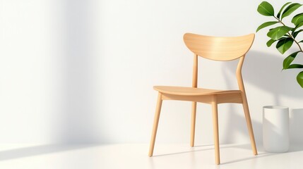 Fototapeta premium Simple Wooden Chair in Bright Minimalist Setting