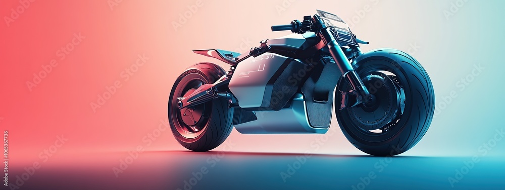Poster 3d rendering of an electric motorcycle with data visualization elements in the background