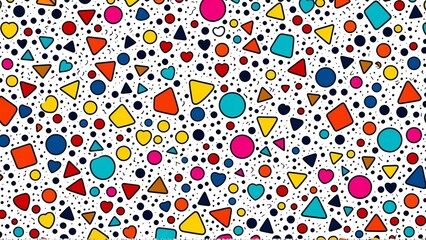 Obraz premium Colorful geometric patterns with heart and shape elements on a white background