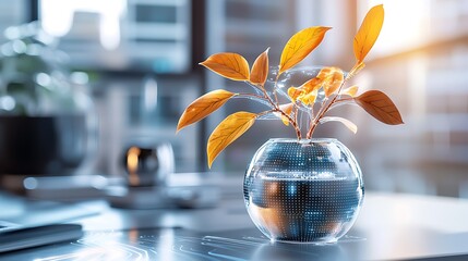 Image of a sleek and modern futuristic home interior, featuring advanced AI technology seamlessly controlling the lighting, temperature, and personal preferences of the residents