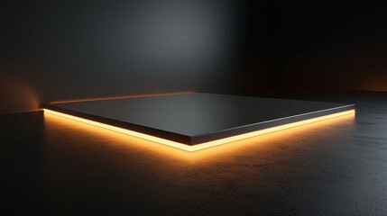 Illuminated Platform: A sleek, minimalist platform bathed in warm, inviting light, set against a dark, moody backdrop. Perfect for showcasing products or concepts with a modern, sleek aesthetic.  