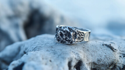 unique silver ring with natural stone, showcasing an organic, textured design