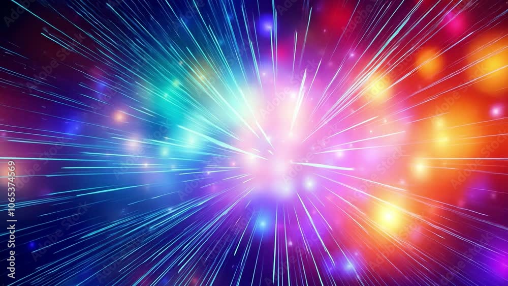 Fototapete Cosmic Radiance: Abstract burst of vibrant light streaks across the image, creating an explosion of color and energy. Perfect for design projects needing a powerful and dynamic visual. 