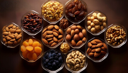 Fototapeta premium rich variety of dried nuts, market value, trade and presentation