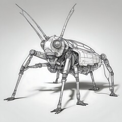  This image shows a robot with a humanoid shape, standing in a room with a shadowy background, giving a sense of isolation.