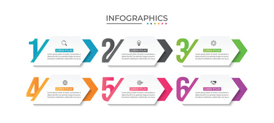 Business growth arrow template. Infographic 6 steps. Vector illustration.