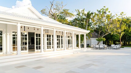 Obraz premium A White and Spacious Outdoor Building - a bright and inviting visual. The spacious design creates an open and airy atmosphere.