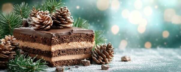 Delicious Yule Log Cake with Chocolate Decorations, Perfect for a Cozy Winter Dessert, Rustic Holiday Charm and Festive Flavors