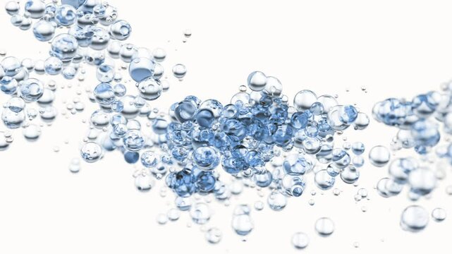 Blue cosmetic serum with liquid bubbles in a 3D abstract background. Hydrating essence gel enriched with collagen molecules. Moisturizing cream or oil for advanced skincare, beauty, and skin health. 