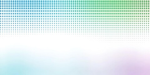 Abstract halftone white background with blue, pink, and green dots on a gradient scale, pink