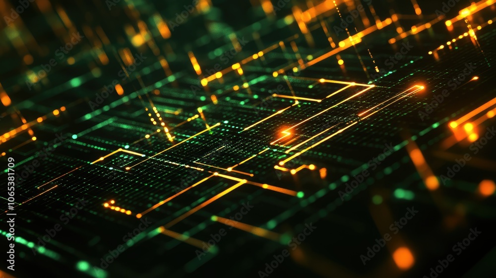 Poster 3D lock with matrix code and lines connecting through network, abstract data protection background