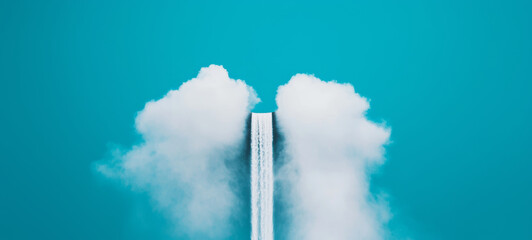 Waterfall flowing upwards into sky, creating surreal scene