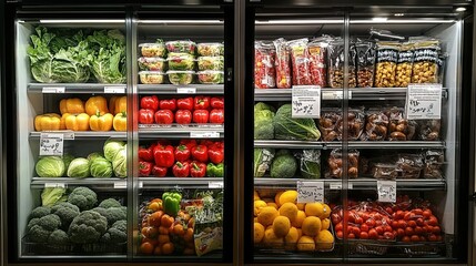 Obraz premium Fruits and vegetables in the refrigerated in supermarket 