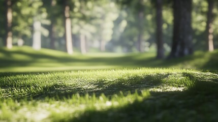 Close-up View of Lush Green Grass in a Sunlit Forest Clearing