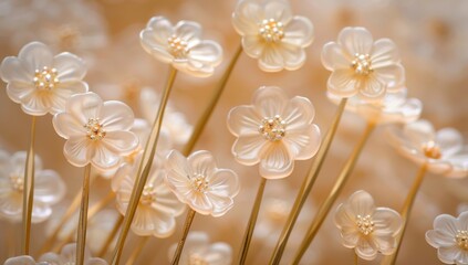 Delicate gold and pearl hair needles with floral designs and gems