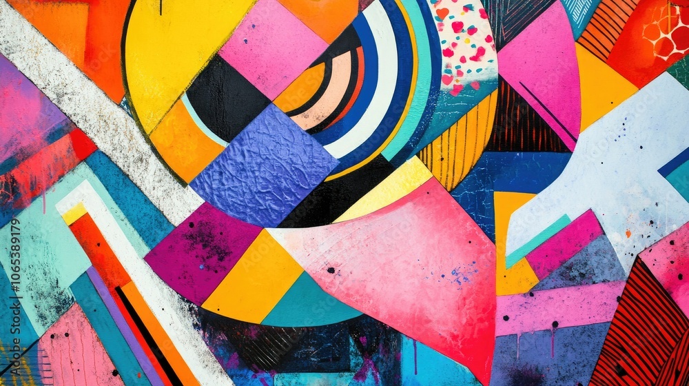Aufkleber Bright and bold geometric shapes arranged randomly in an abstract style, filled with color and energy