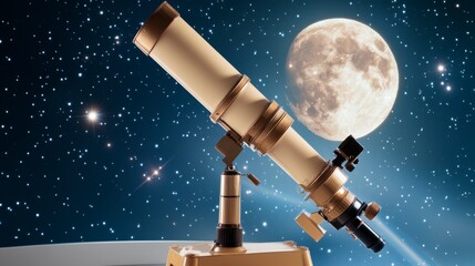 Naklejka premium Detailed Telescope Against Moonlit Night Sky