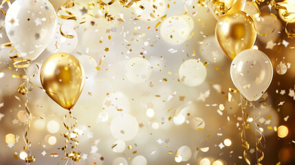Modern white and gold birthday background with balloon