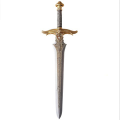 Ornate Medieval Sword with Intricate Details Isolated on White Background