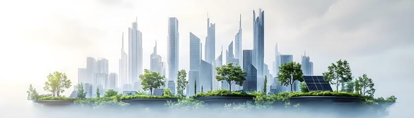 Fototapeta premium Futuristic Cityscape with Green Roofs and Solar Panels