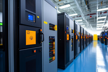 Exploring the Impact of Wasted Data: A bright, futuristic data center with hundreds of dormant data storage units.