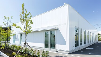 Fototapeta premium A White and Spacious Outdoor Building - a bright and inviting visual. The spacious design creates an open and airy atmosphere.