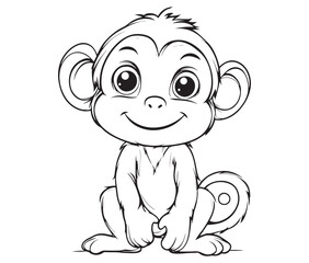 Obraz premium A drawing of a monkey coloring page, Monkey isolated on white, Outline monkey vector