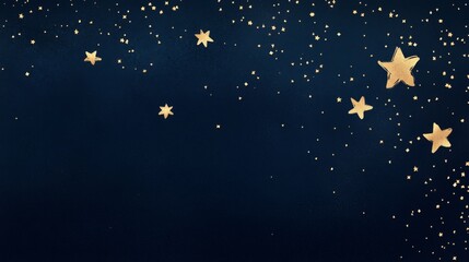 Dark Blue Night Sky with Golden Stars - Abstract Cosmic Background
